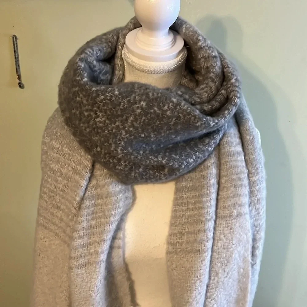 Mer-Sea Always by The Sea Grey Ombré oversized blanket wrap around fringe scarf